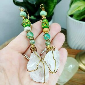 Large Clear Quartz Pendant, Bronze Gemstone Statement Pendant, 4"